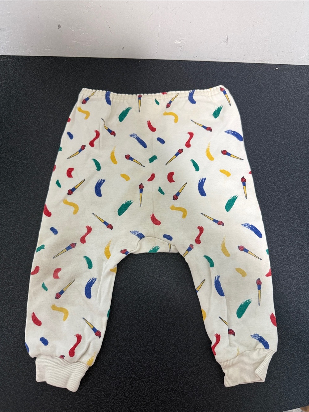 Kids Cream Sweatpants with Colorful Paintbrush Print